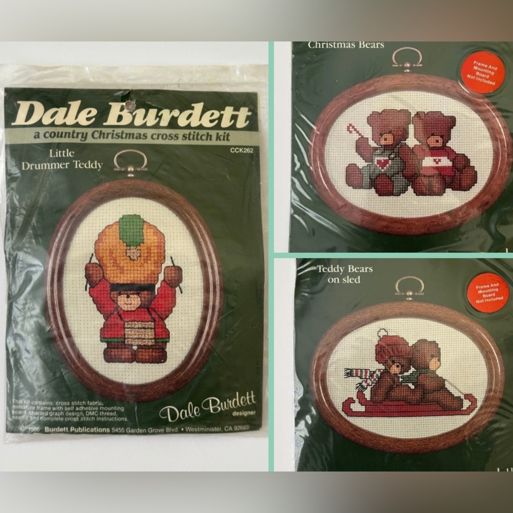Set Of 3 Vintage Dale Burdett Country Christmas Cross Stitch Kits - Teddy Bear